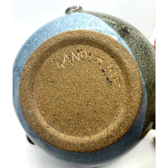 Studio Art Pottery Signed Randi Lile 3 Toned Drip Glaze Blue Brown Rust Dish - Picture 5 of 11